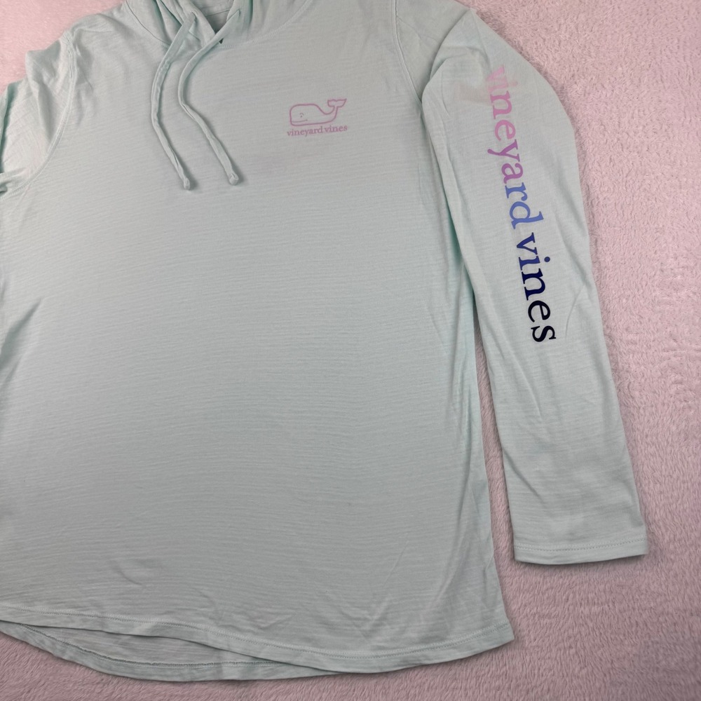 Vineyard Vines Hoodie Womens Large Mint Green Long Sleeve Slub Cotton Whale Logo - Picture 2 of 12